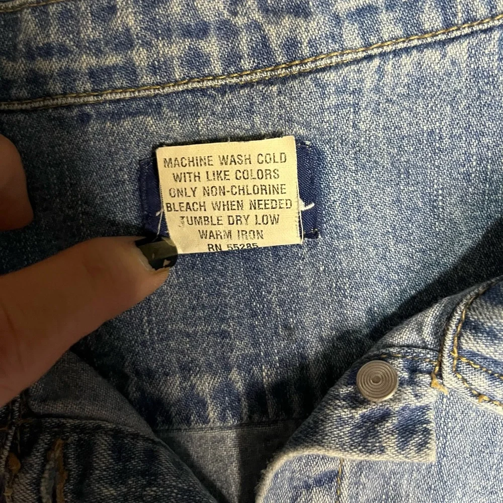 Vintage Express Bleus Blue Denim Distressed Button Long Sleeve Shirt Jacket LG - Picture 5 of 9